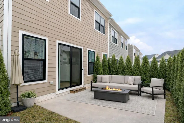 a roof deck with couches and a potted plant