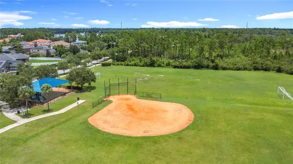 a view of a park with slide