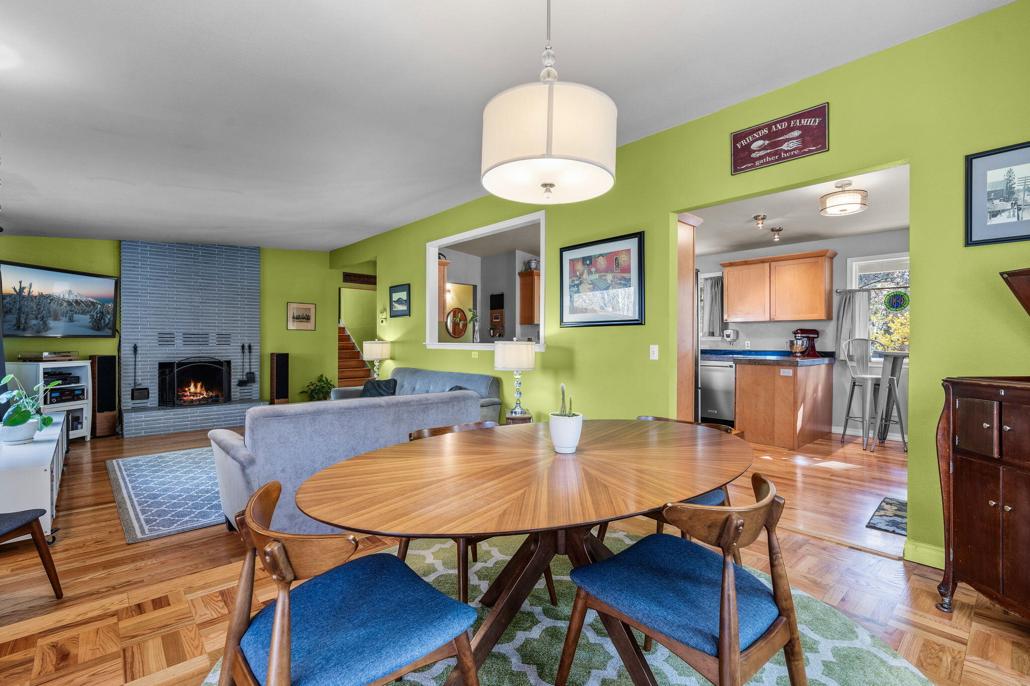 Dining room with original hardwood floor, refinished