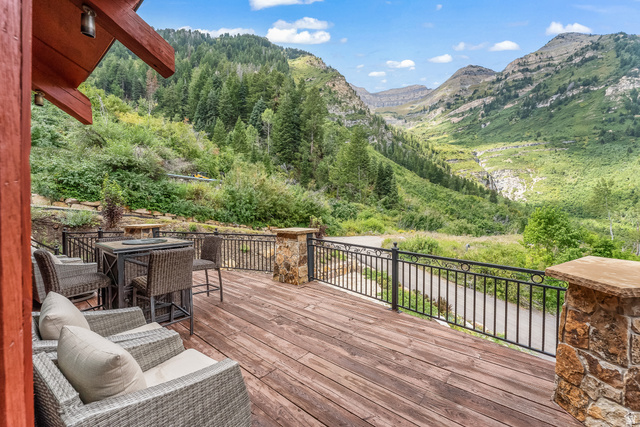 2687 Stewart Road Sundance, UT 84604 - Photo 38 of 48 Deck featuring a mountain view and outdoor dining area