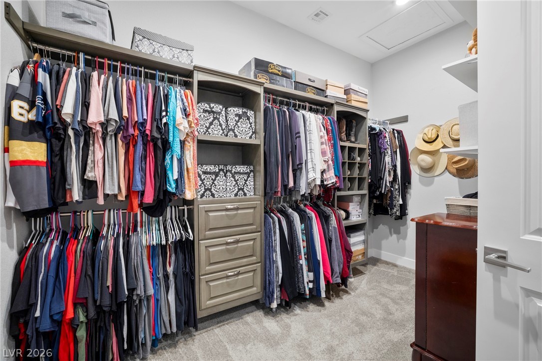 432 North Racetrack Road Henderson, NV 89015 - Photo 14 of 45 Walk in closet featuring attic access and light carpet