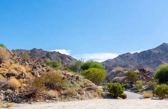 a view of a house with a mountain in the background