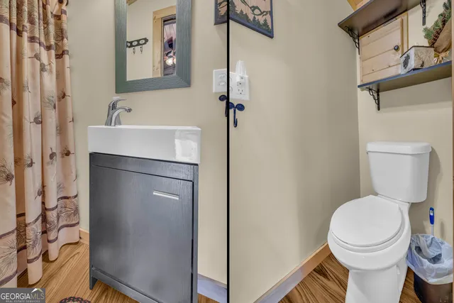 a view of a balcony with car parked