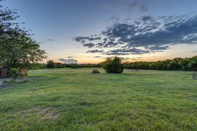 a view of a field with an trees