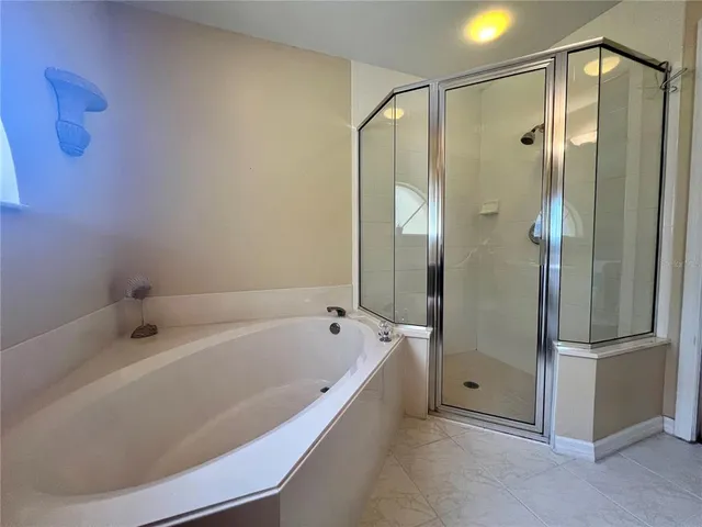 a bathroom with a bathtub and a shower