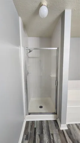 a bathroom with a bathtub