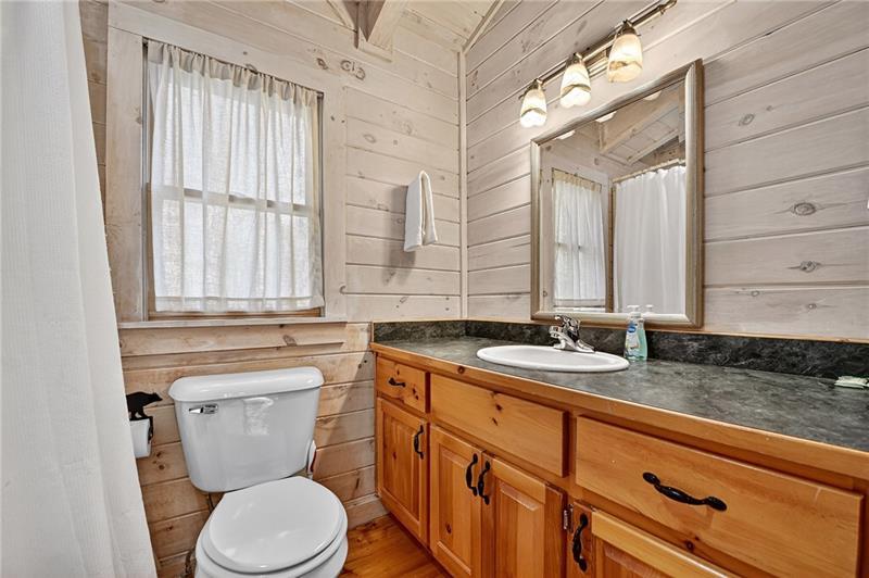 100 Arrow Way Mineral Bluff, GA 30559 - Photo 31 of 53 a bathroom with a granite countertop toilet a sink and a window
