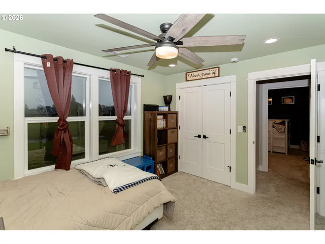 a living room with closet