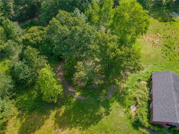 a view of a house with a lush green forest