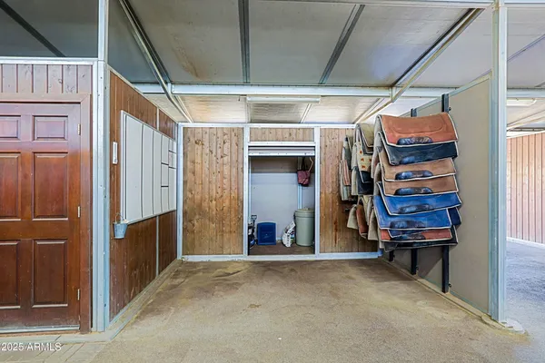 a view of a porch with wooden floor