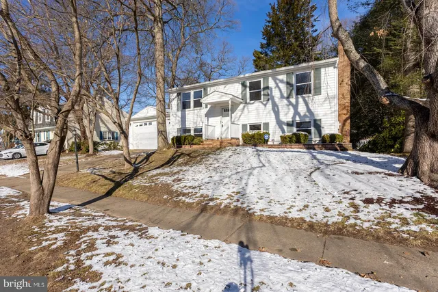 a front view of a house with a yard covered with trees
