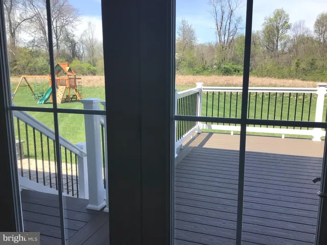 a view of a balcony from a window