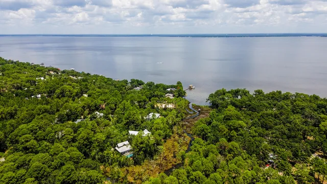 a view of a lake with a city view