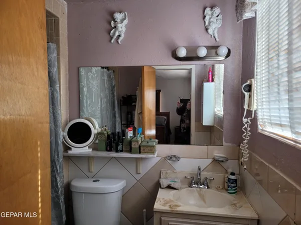 a view of a yard with trees in the background