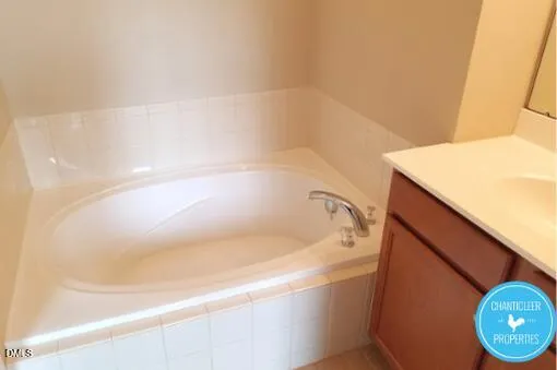 a bathroom with a bathtub