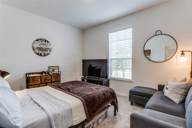 a bedroom with a bed and a couch