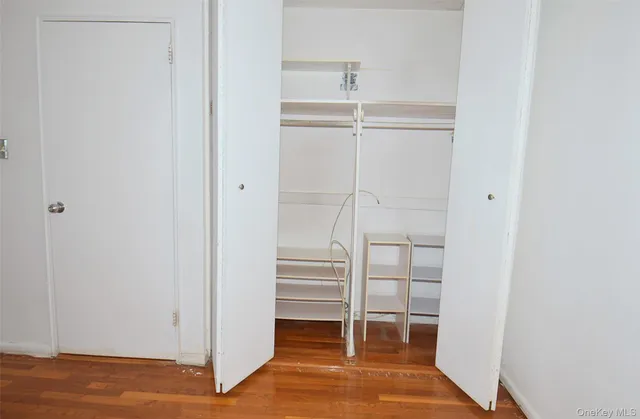 a view of walk in closet with empty racks