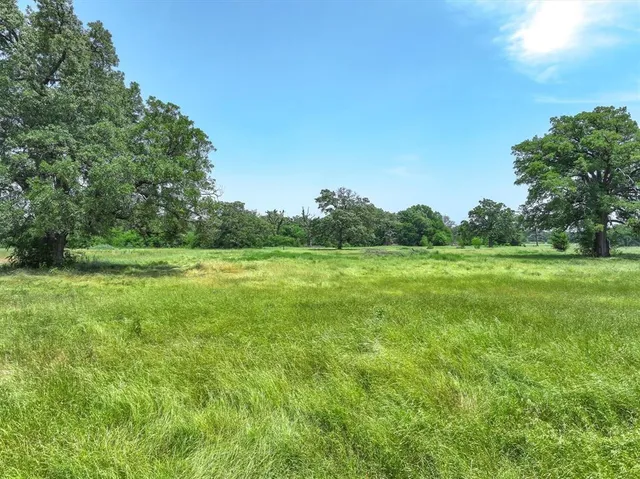 a view of a green field with wooden fence