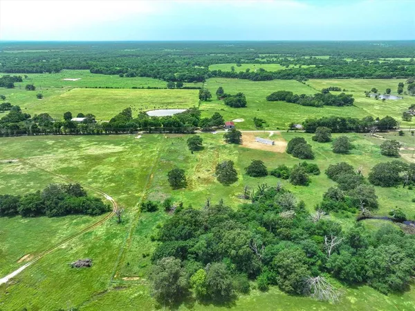 a view of a field with an ocean