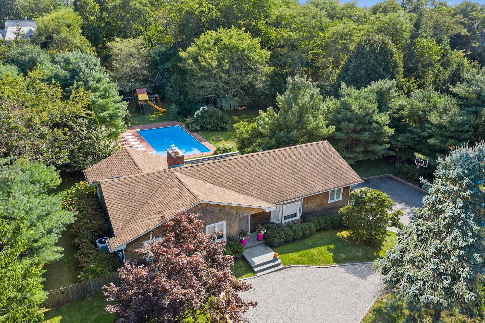 an aerial view of a house