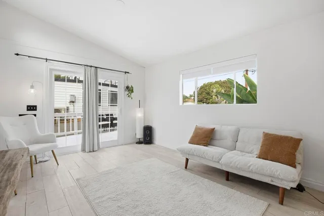 a living room with furniture and a rug