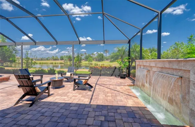 a outdoor space with lots of tables and chairs