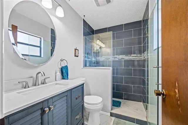 a bathroom with a sink a toilet and a mirror