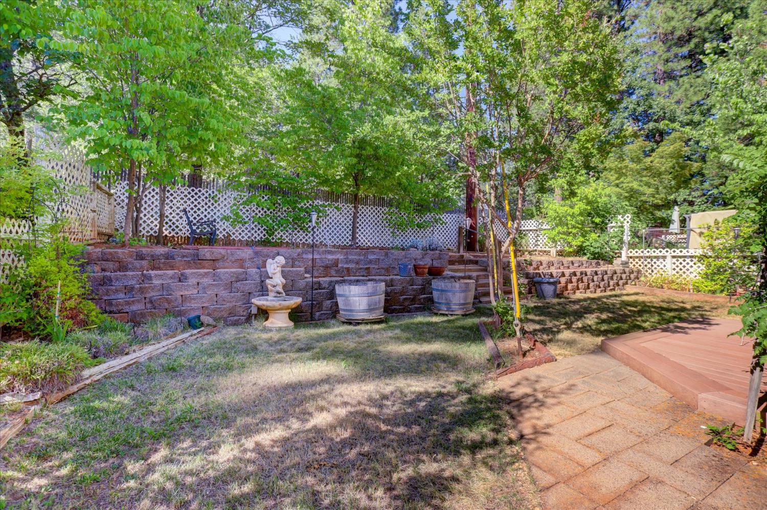 10046 Dalewood Way Grass Valley, CA 95949 - Photo 40 of 68 a view of a backyard with wooden fence and a large tree