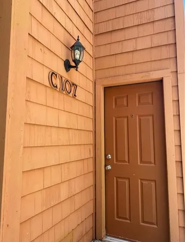a view of a wooden door