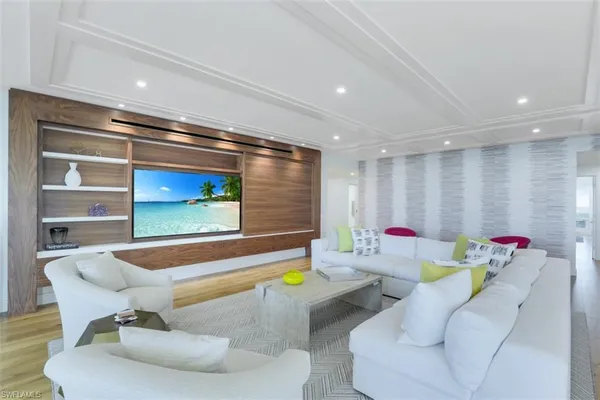 a living room with a couch and a table