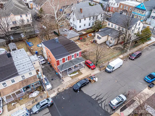 an aerial view of a parking space