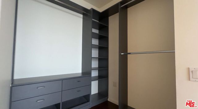 a view of walk in closet with empty racks