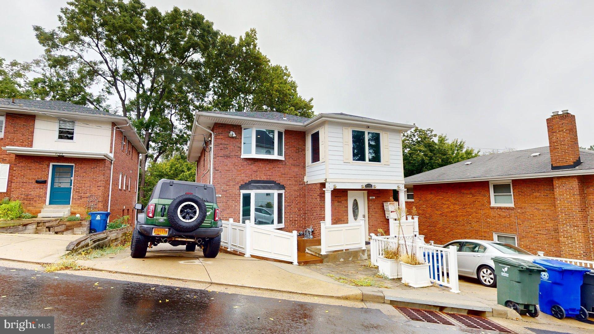 front view of a house with a patio