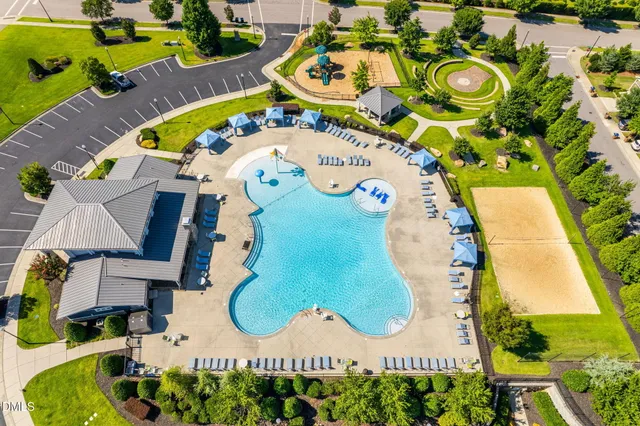 an aerial view of swimming pool