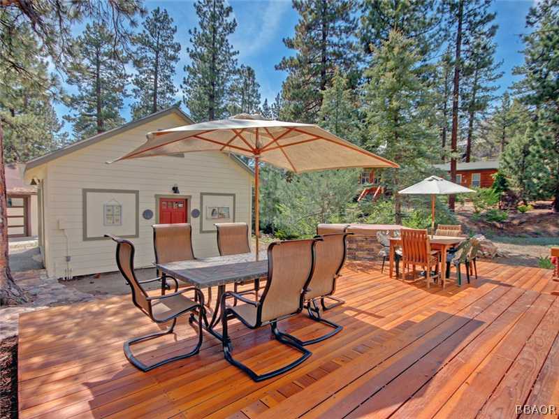 1004 Canyon Road Fawnskin, CA 92333 - Photo 25 of 25 a view of house with table and chairs under an umbrella