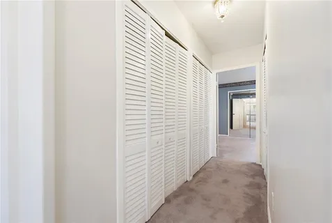 a view of a hallway with a white door
