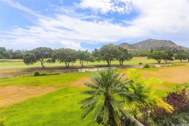 a view of an ocean and a mountain