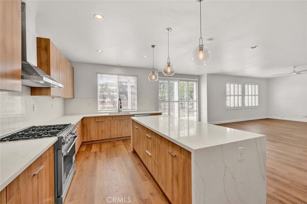 24 Pheasant Creek Irvine, CA 92618 - Photo 14 of 43 a kitchen with stainless steel appliances granite countertop a sink stove and wooden floor