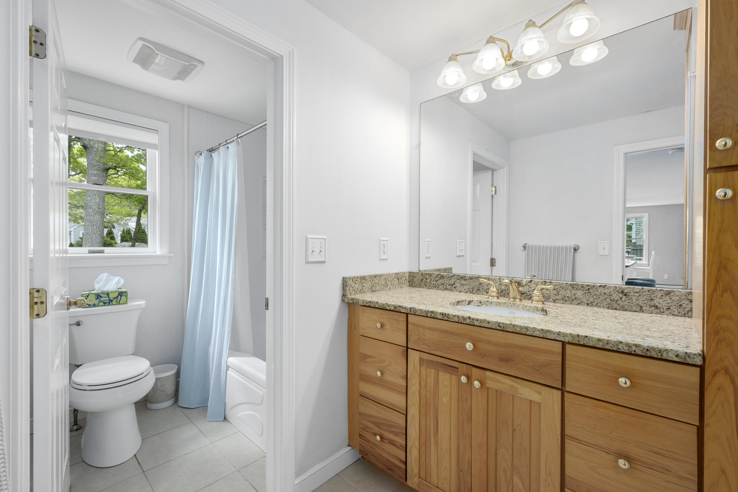 12 Anthony Drive Hyannis, MA 02601 - Photo 17 of 34 a bathroom with a granite countertop sink a toilet and a mirror
