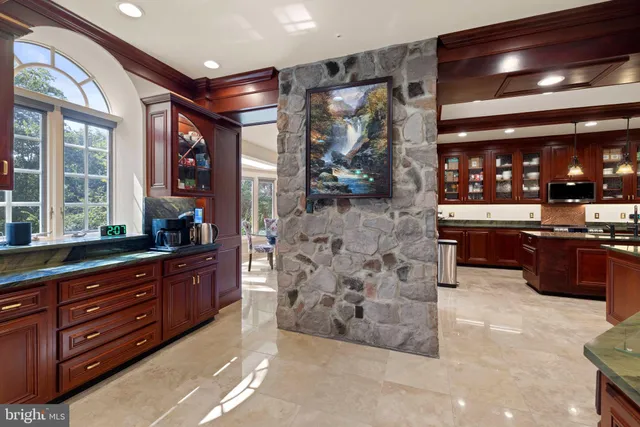 a view of a balcony with wooden floor