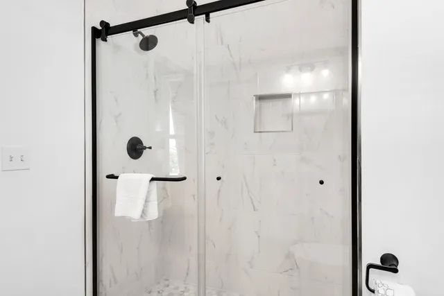 a bathroom with a shower