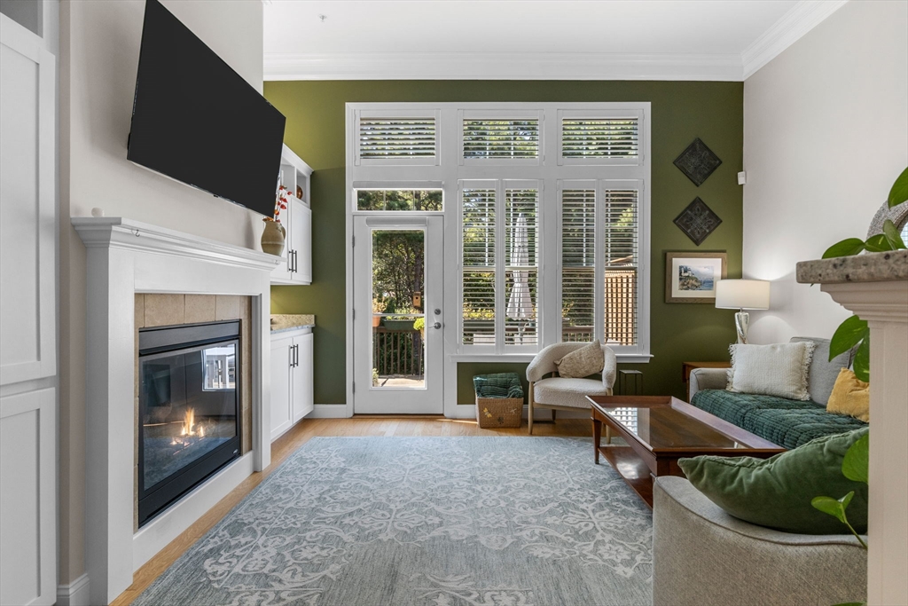 116 Grey Hawk Drive, Unit 116 Mashpee, MA 02649 - Photo 15 of 41 a living room with furniture a flat screen tv and a fireplace