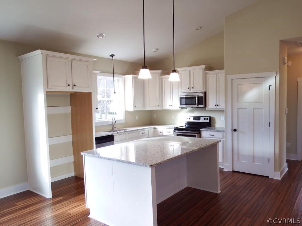 Lot 7 Jay's Road Farmville, VA 23901 - Photo 5 of 36 a kitchen with stainless steel appliances granite countertop a sink a stove a refrigerator and island with wooden floor