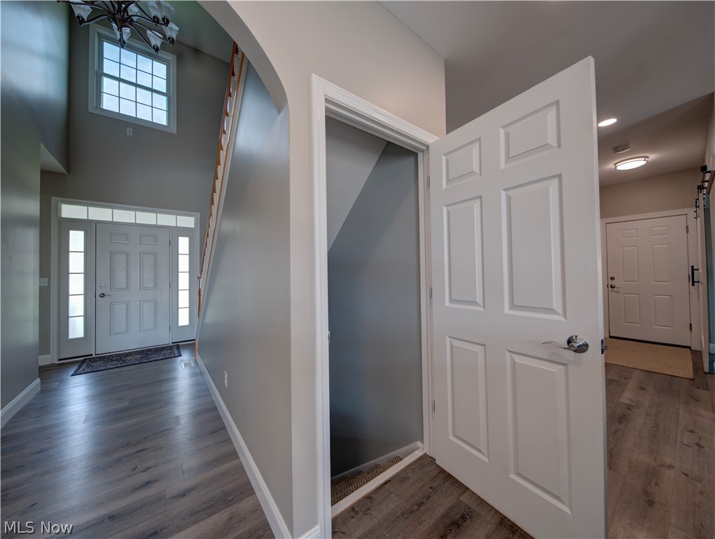 9900 Mentor Road Chardon, OH 44024 - Photo 25 of 49 Entryway with dark hardwood / wood-style flooring and a towering ceiling