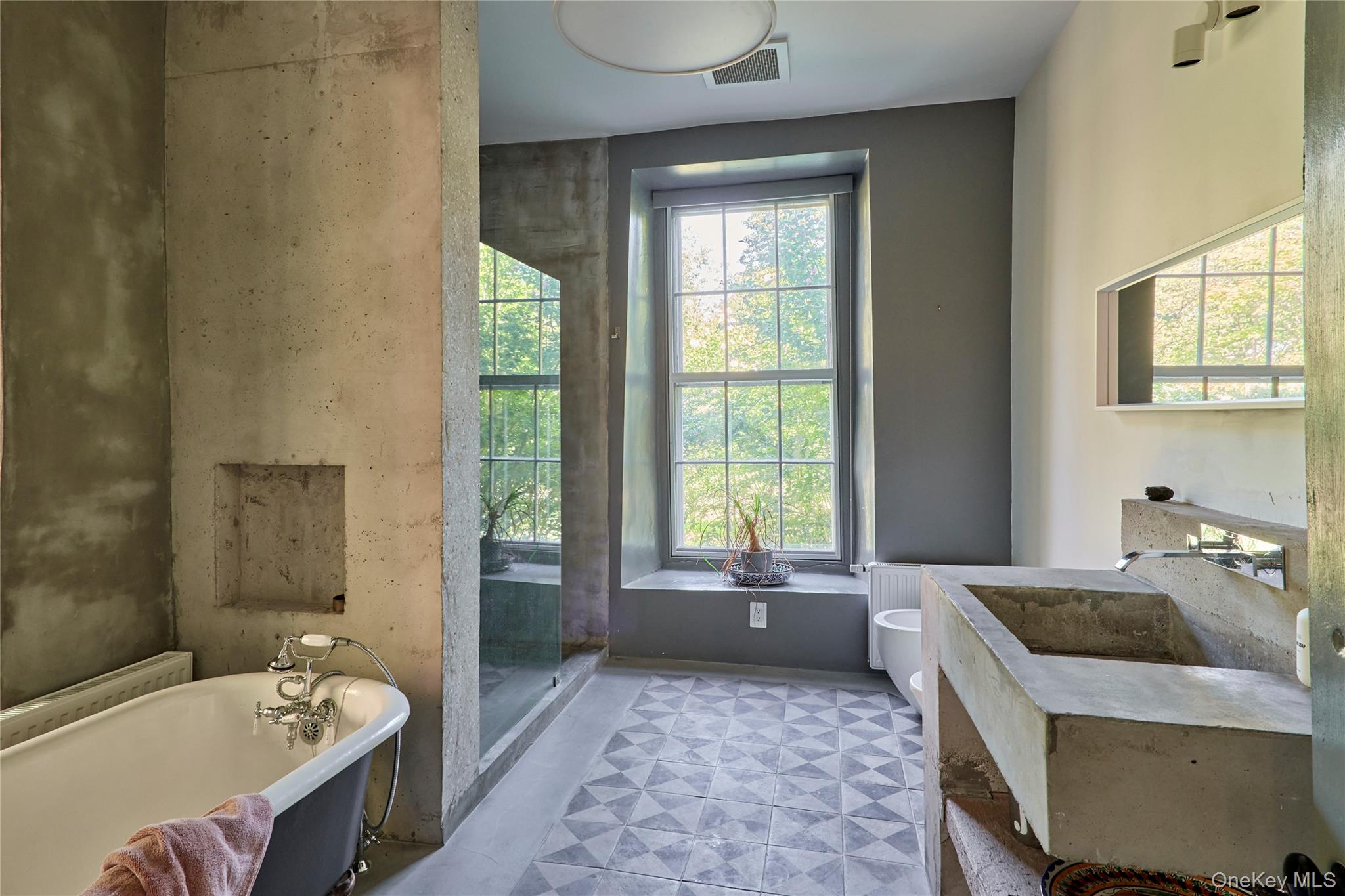 1883 Highway 213 Rifton, NY 12471 - Photo 31 of 48 Full bath featuring a freestanding tub, vanity, light flooring, and a stall shower