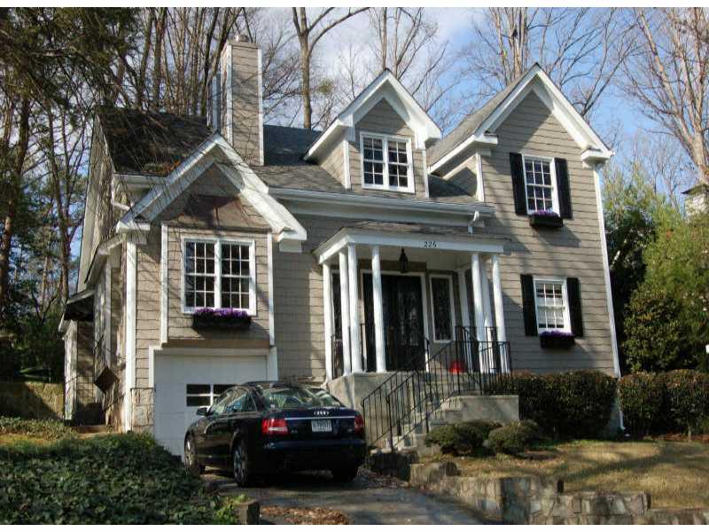 226 Huntington Road Northeast Atlanta, GA 30309 - Photo 1 of 1 Exterior Front. Very nice curb appeal! Newly painted shingle-style with leaded-glass double front-doors.