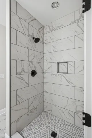 a view of a room with racks on the wall