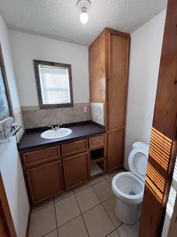 a bathroom with a sink a toilet and mirror