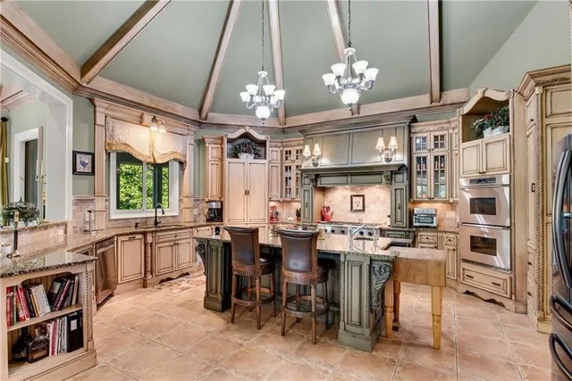 a kitchen with lots of counter top space