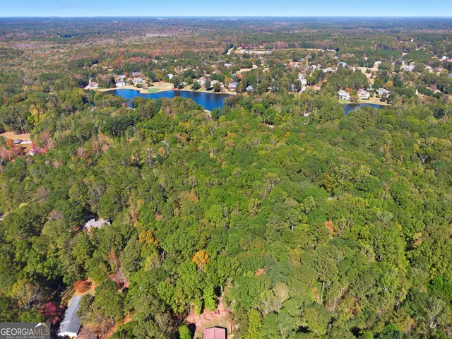 an aerial view of a houses with a lush green hillside